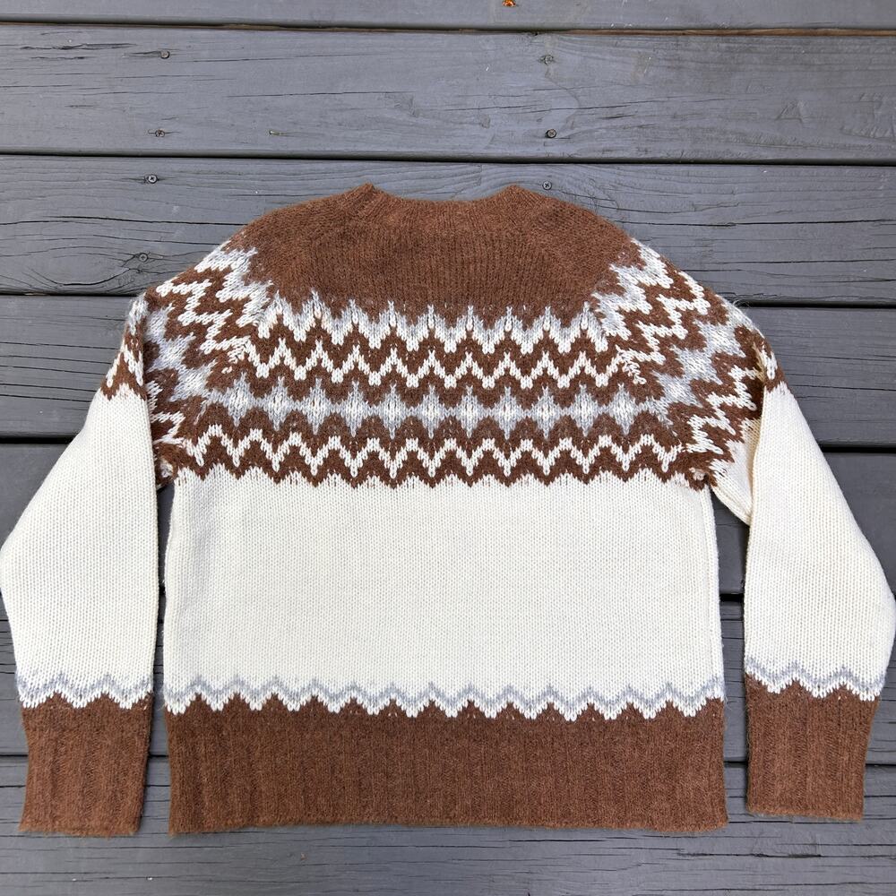 J.Crew Fair Isle Crewneck Brushed Wool Alpaca Sweater Brown Ivory Gray M BV353 - Picture 9 of 9